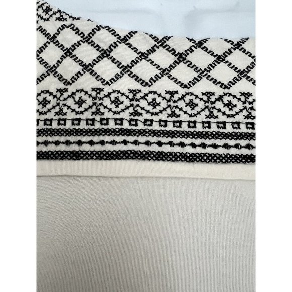 J Jill Embroidered Tunic Top Blouse Cream & Black 3/4 Bell Sleeve Small … - Picture 3 of 7
